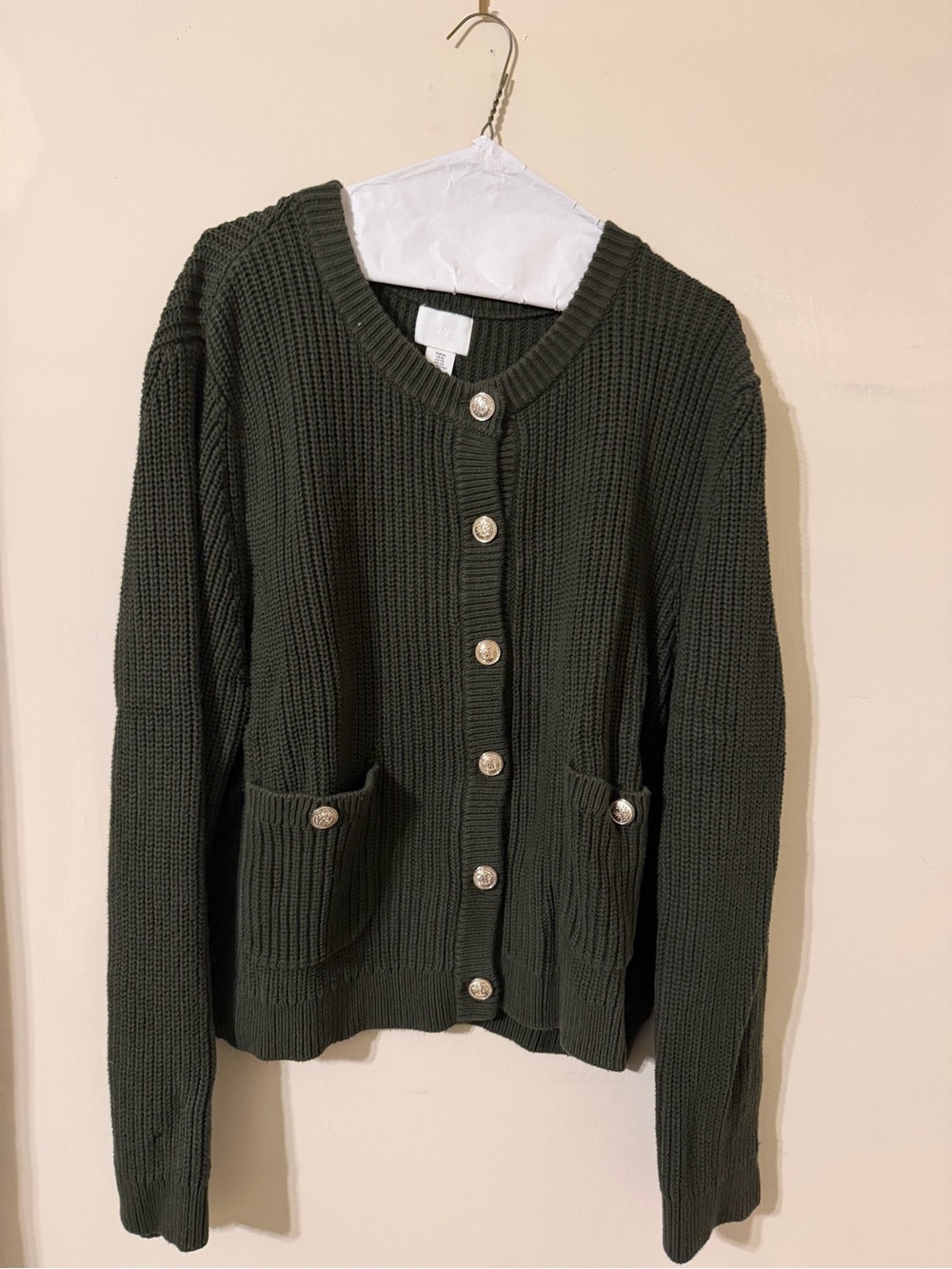 H&M Olive Green Ribbed Button-Up Cardigan